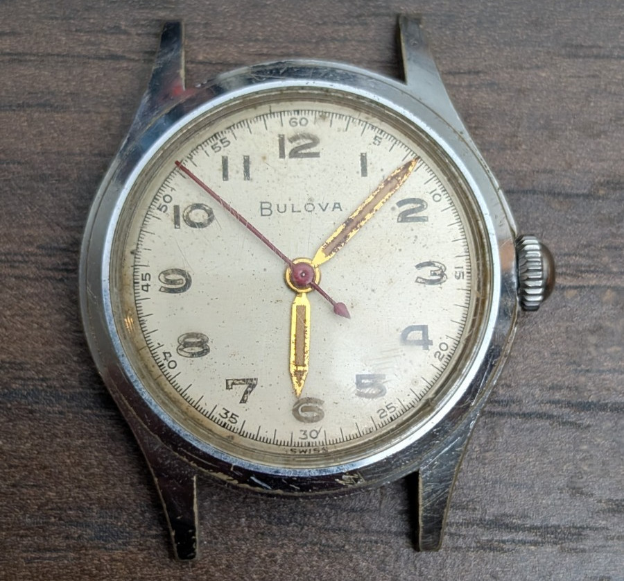 30mm 1950s Bulova 15 Jewels Field Manual Watch Red Hand. READ. Works. AS IS.