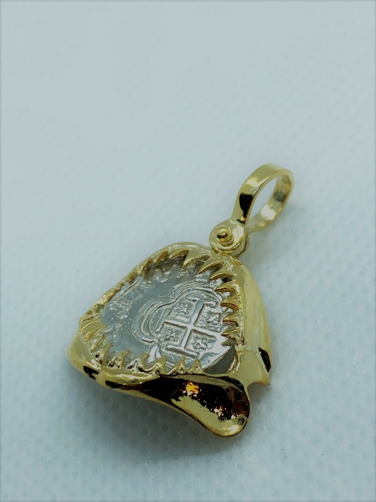 Atocha Coin Pendant Jaws 14K Yellow Gold Over Sterling Silver Treasure Coin