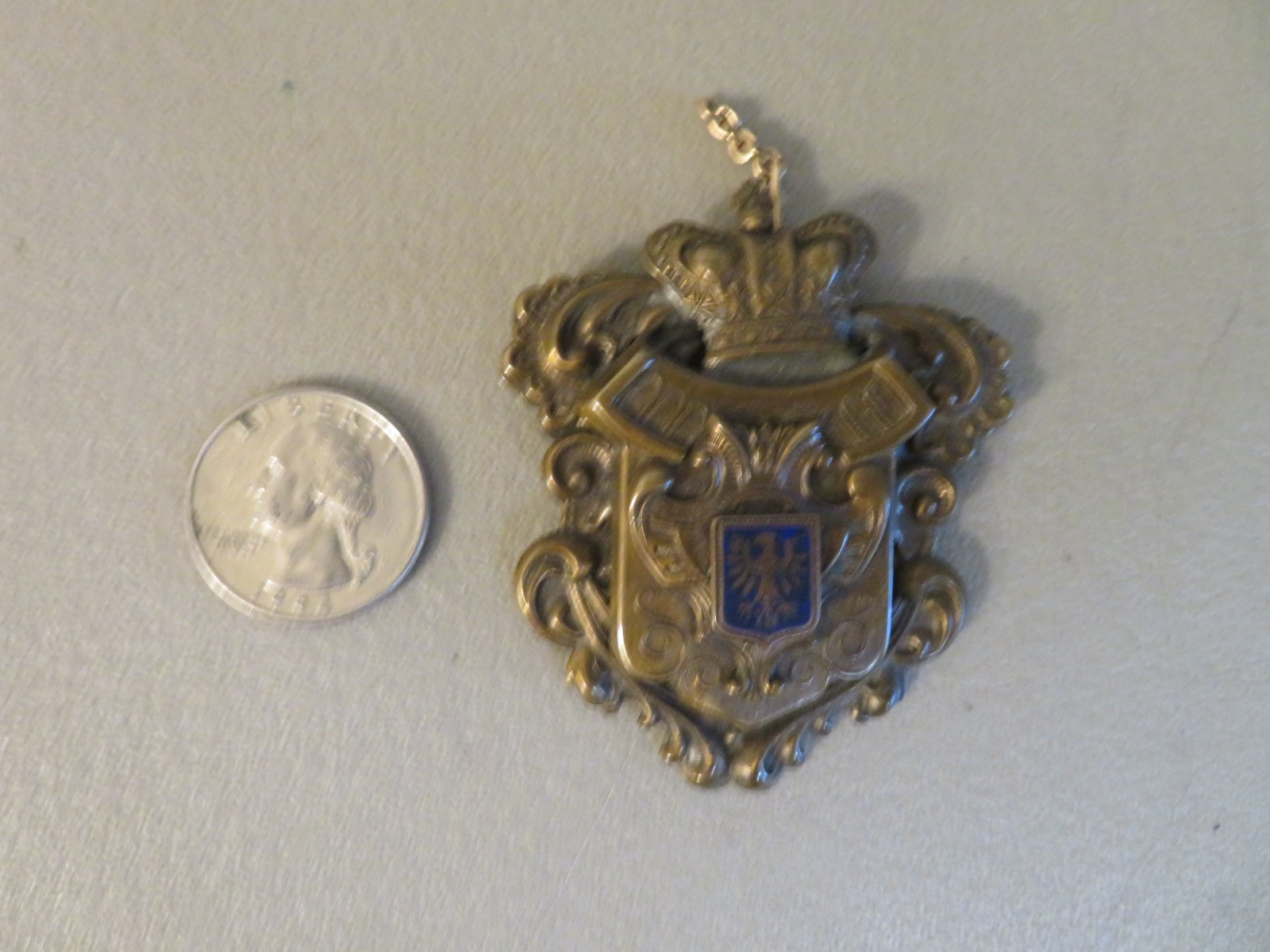 Vintage Heraldic European Coat of. Arms Eagle Sword Medal Brooch Pendant