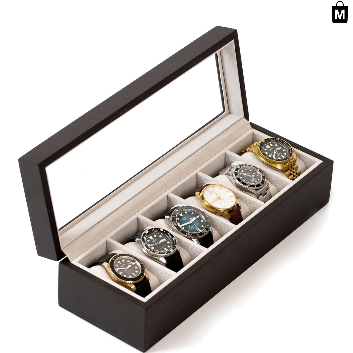 Classic Wood 6-Watch Display Case with Magnetic Closure – Timeless Elegance