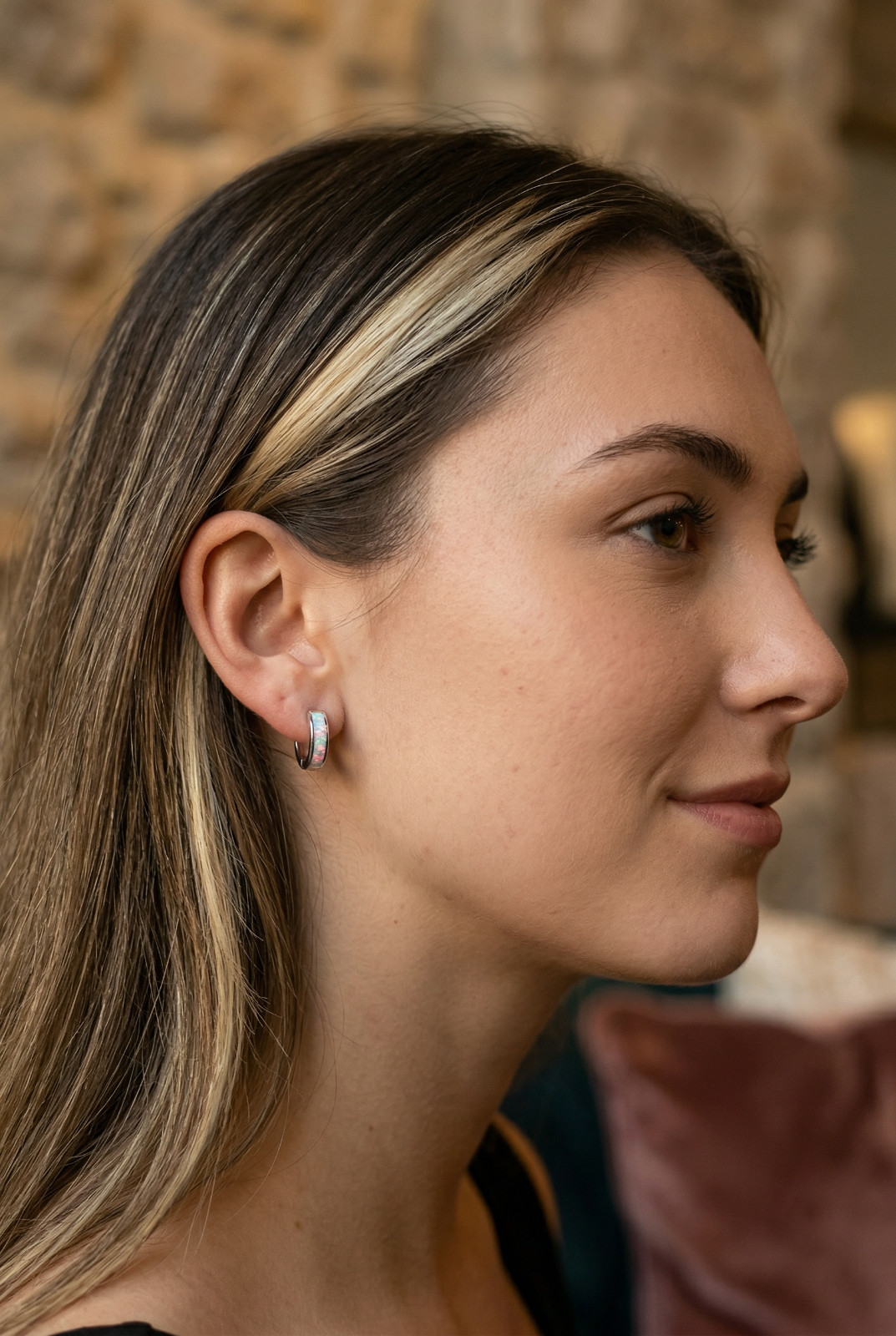 Opal Hoop Earrings | Elegant Silver Opal Huggie Set | Everyday White & Blue Opal