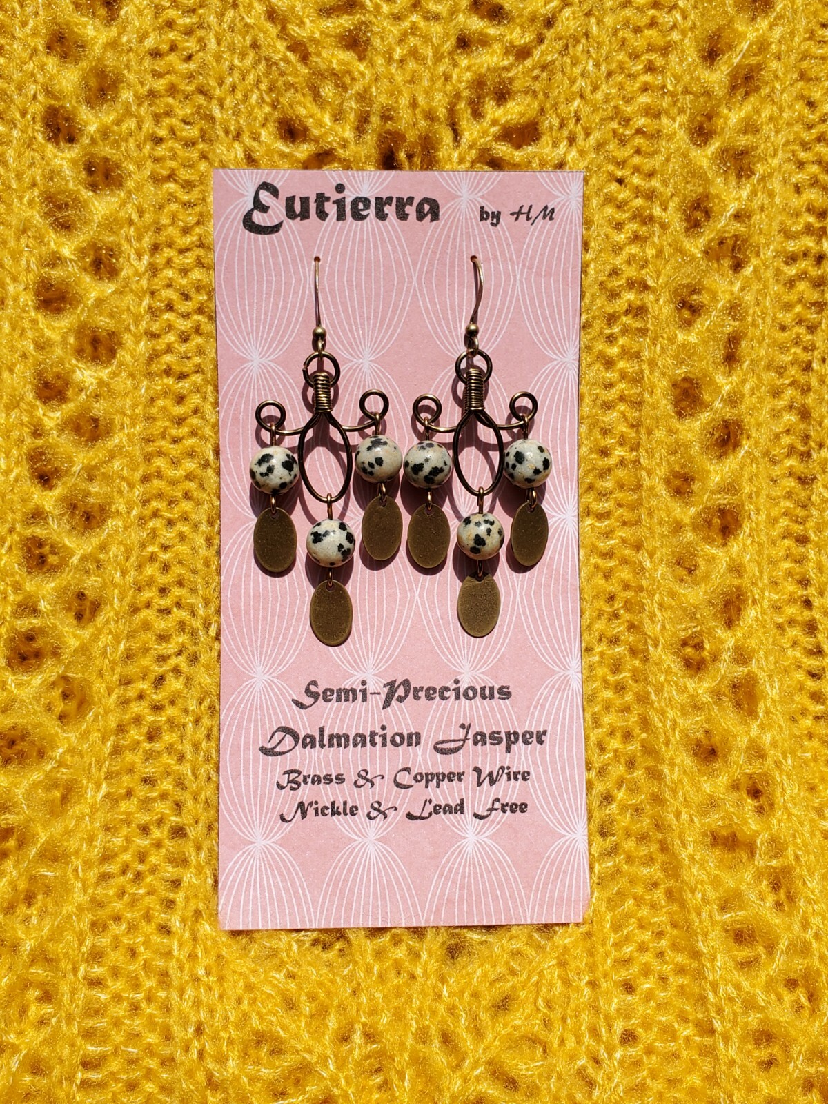 Eutierra Semi-Precious Dalmation Jasper Earrings Hand Crafted In The USA 2 1/2″