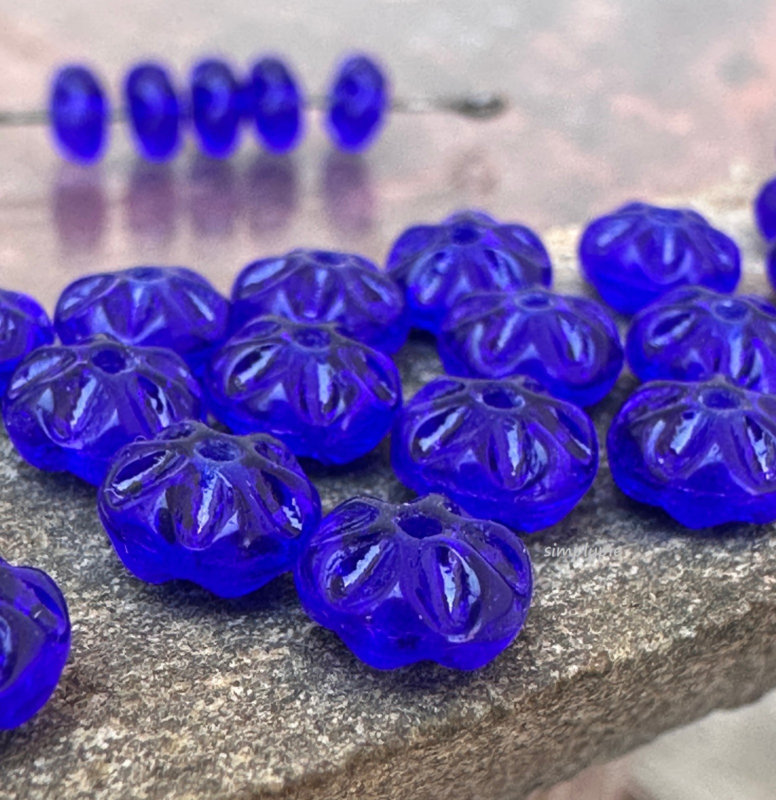Vintage Cobalt Rippled Rondelle German Glass Beads 25 Pcs Spacer Glass Beads