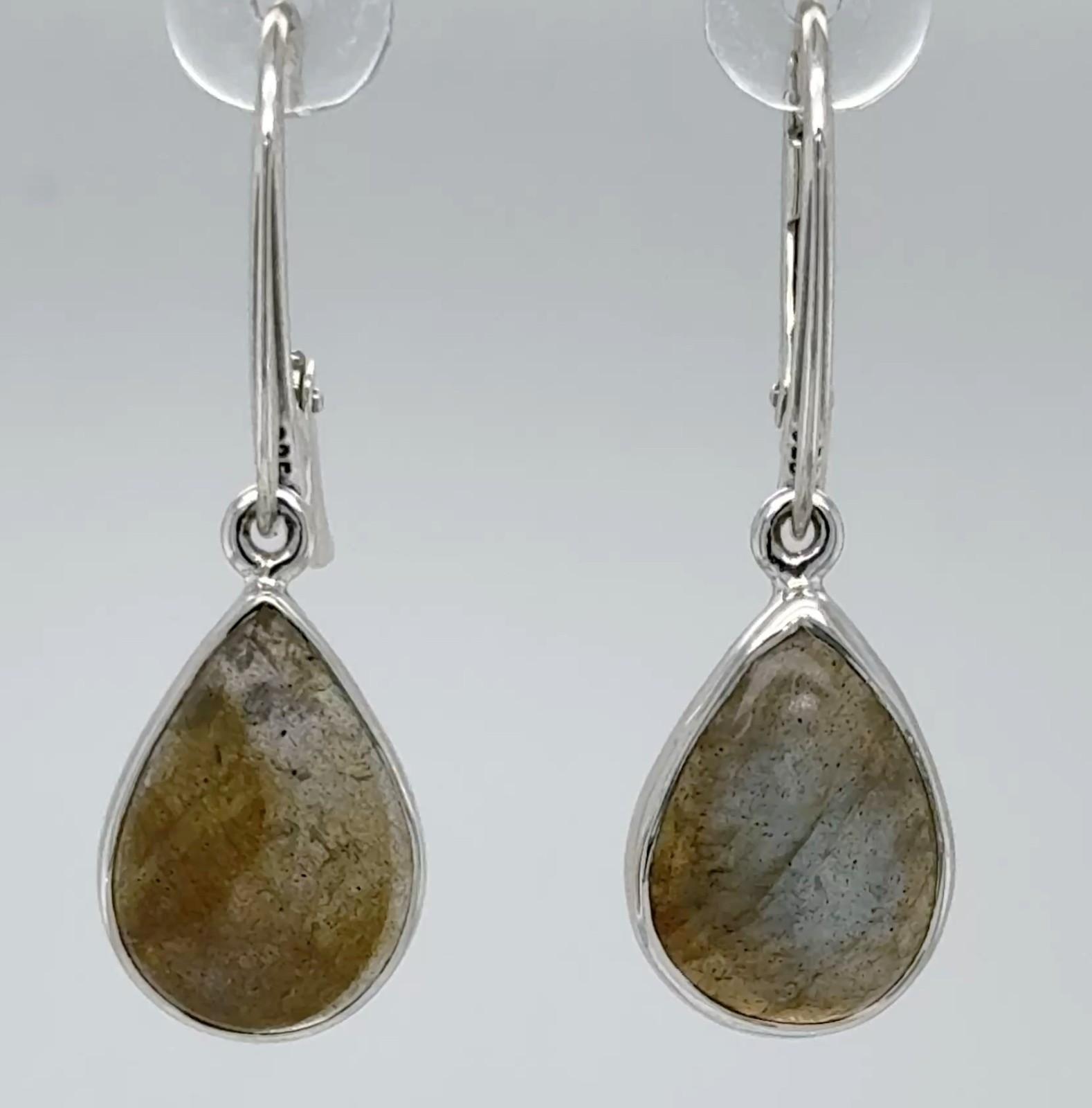 925 Sterling Silver – Pear Labradorite Drop Leverback Earrings Gemstone #64