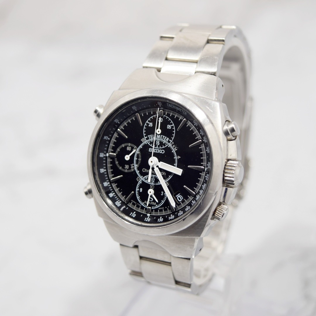 [New Glass] Vintage 1999 SEIKO SUS 7T32-9000 Chronograph Alarm Men’s Qz Watch