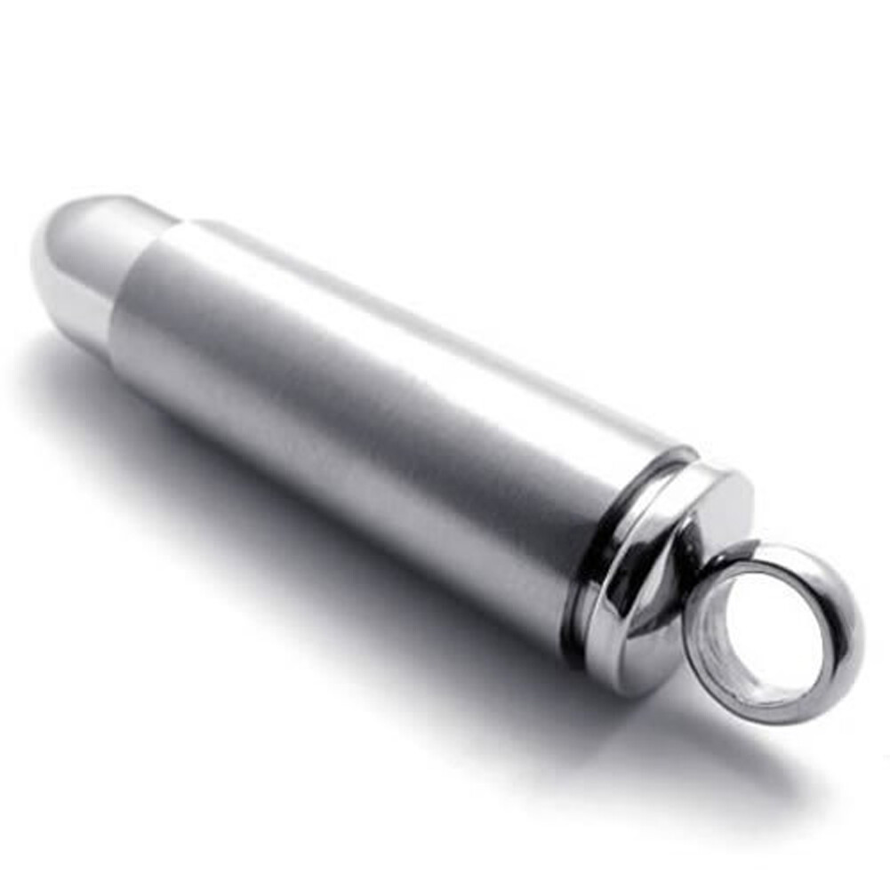 Mens Stainless Steel Open Bullet Pendant Necklace Pill Case Holder Male Jewelry
