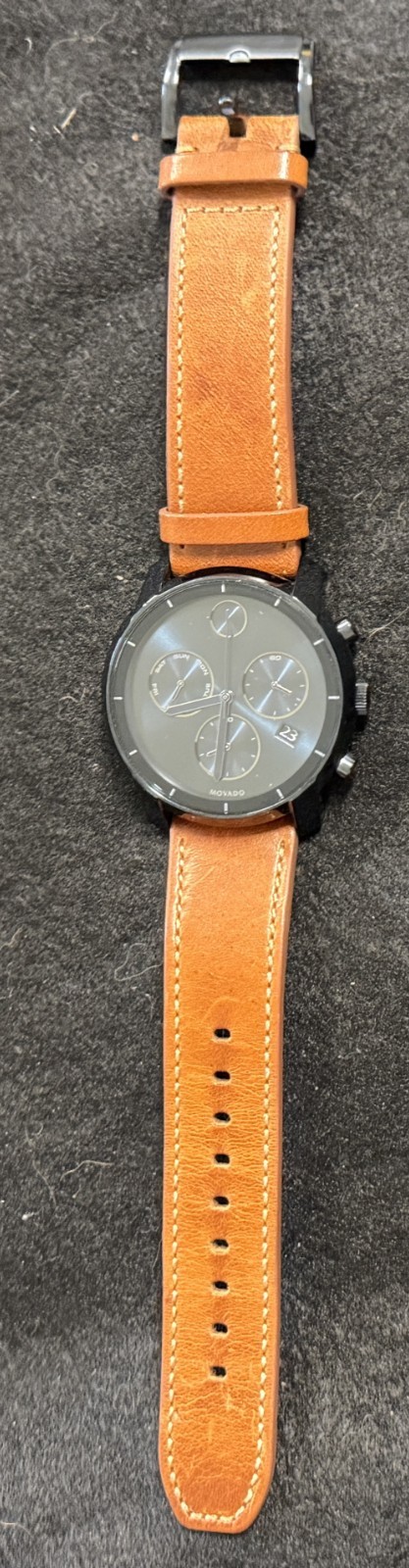 Movado BOLD TR90 Chronograph Mens Watch 3601115 Black Tan Leather New Battery