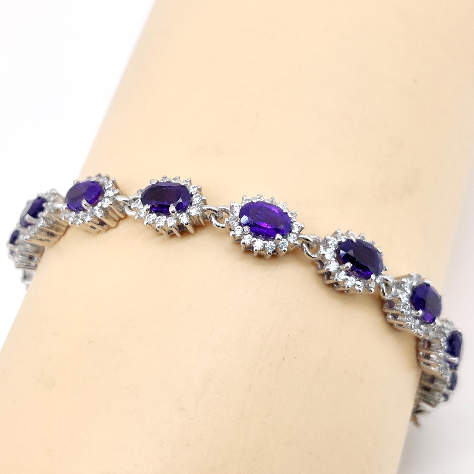 Oval Amethyst Tennis Bracelet Silver February Birthstone Jewelry Gift for Her