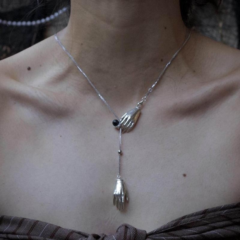 Vintage Gothic Hand Tassel Pendant Necklace Adjustable Long Chain for Women
