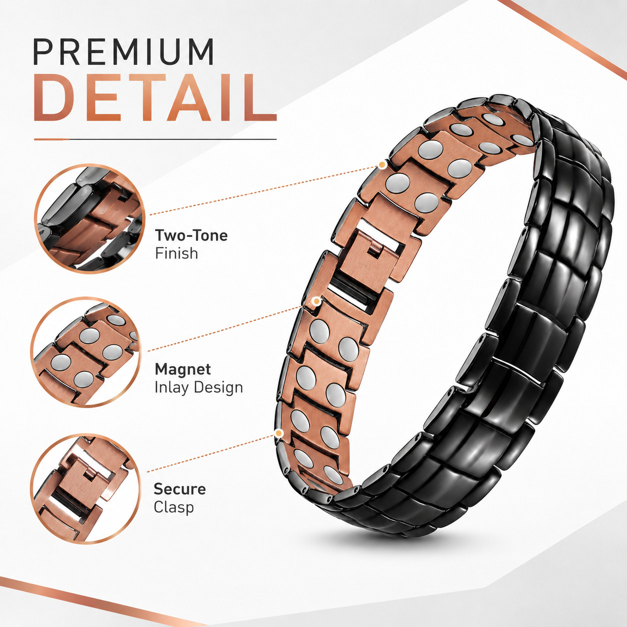 Double Sided Black Copper Magnetic Bracelet for Men Adjustable Pain Relief Arthr