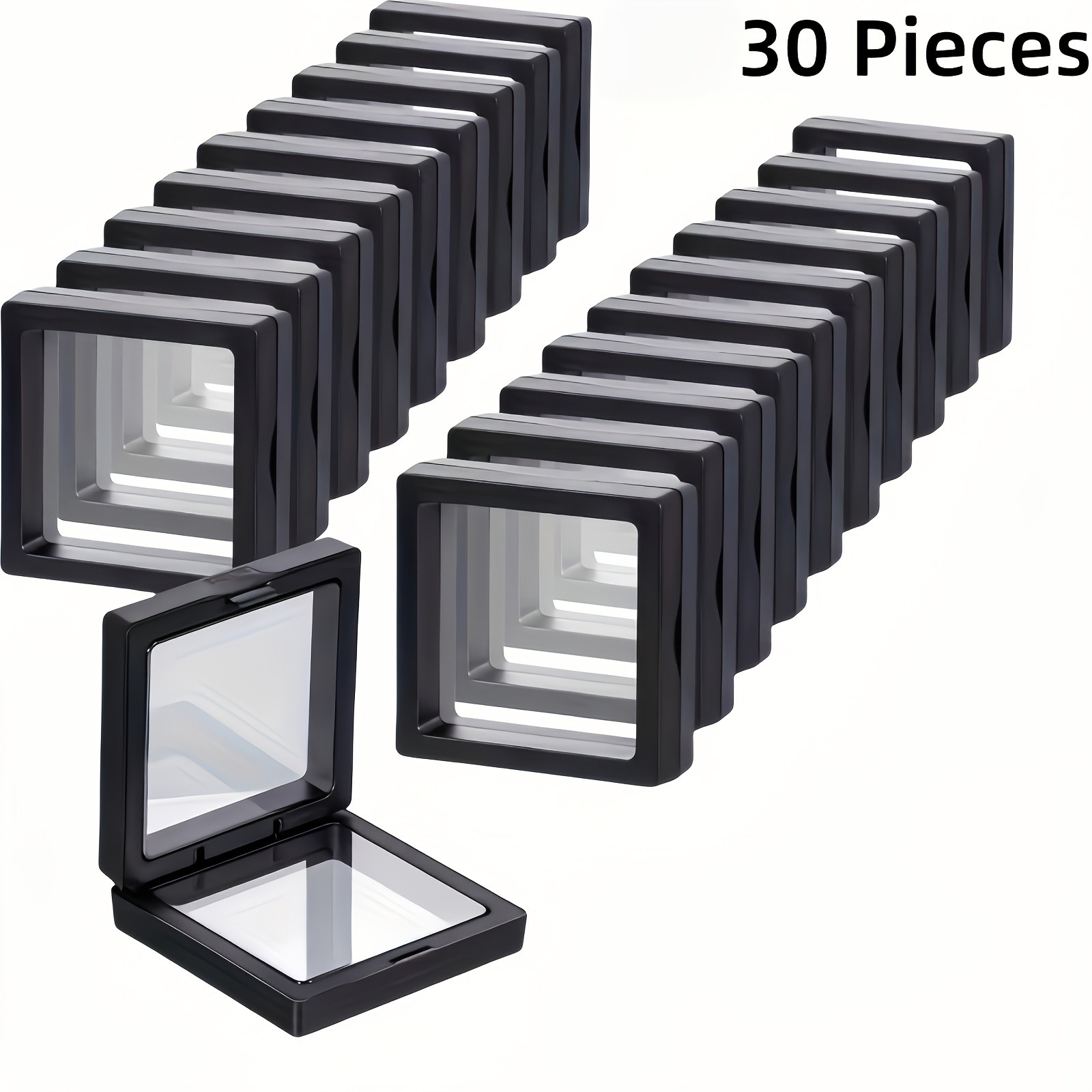 30Pcs 3D Floating Display Case,lear Film Jewelry Storage Box Plastic Frame Stand