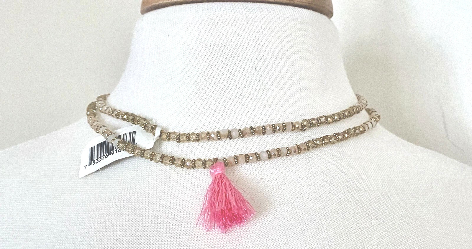 NWT Leslie Danzis Pink Beaded Bead Wrap Bracelet or Necklace Stretch 34″ Long