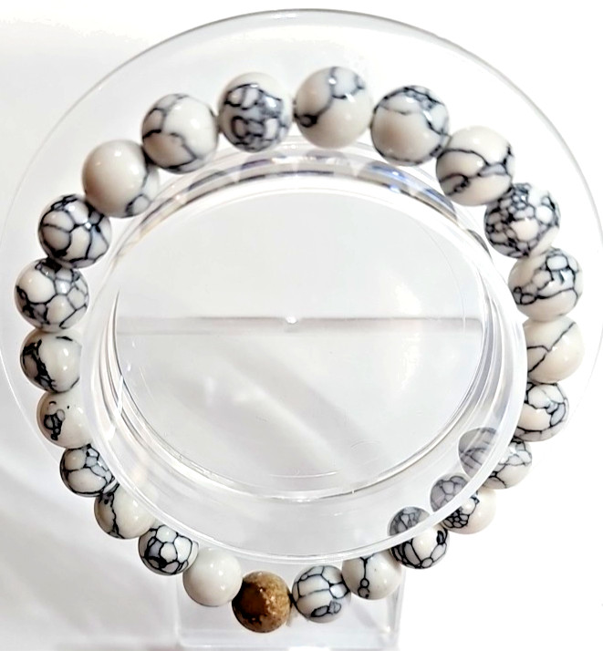 Stretch Bracelet ~ Picture Jasper ~ White Howlite 8mm and 6mm Beads Mix & Match