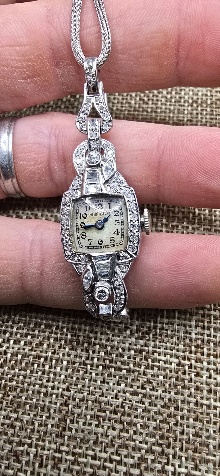 vintage Hamilton 995A Diamond and Platinum Iridium Ladies Watch 1930s Art Deco