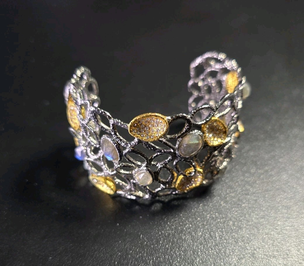 Alexis Bittar Ruthenium & Yellow Gold Plate Moonstone Bracelet