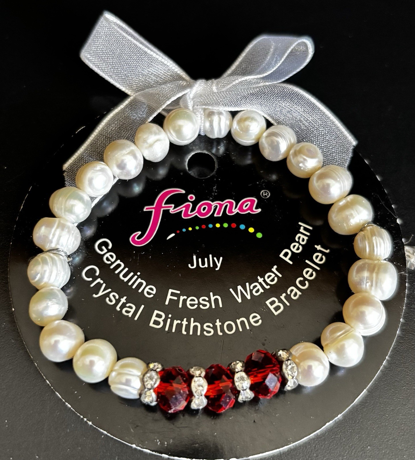 July Red Crystal Birthstone Fresh Water Pearl Beaded Bracelet New Mother Grandma