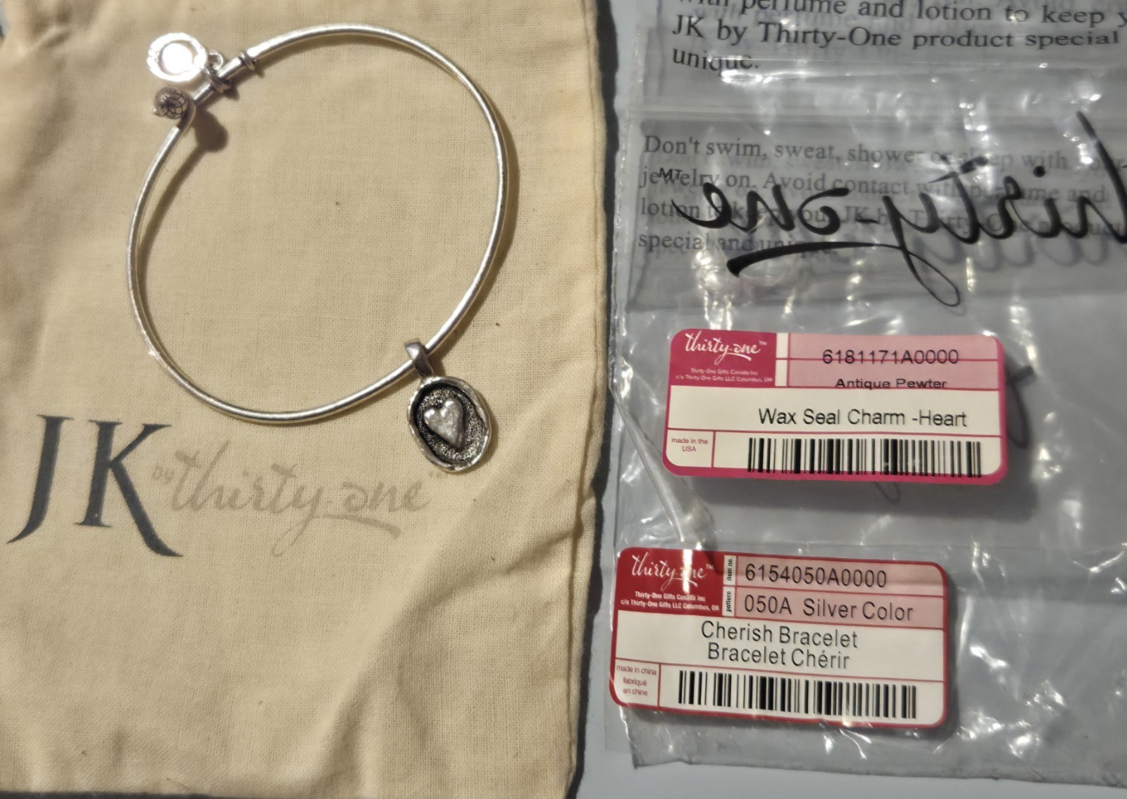 Thirty-One Cherish Bracelet W/ Wax Seal Heart Charm Retired New