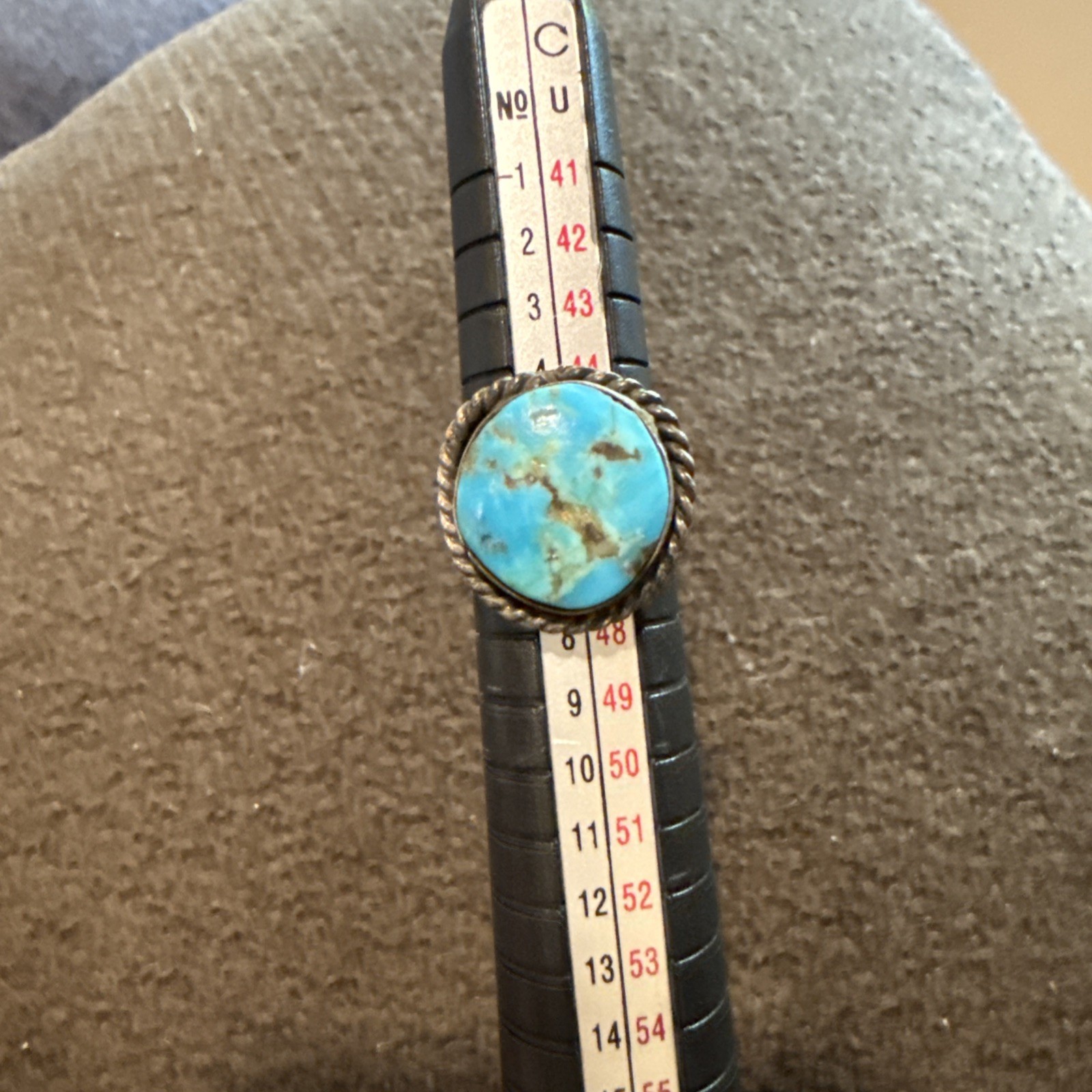 Vintage 925 Sterling And Turquoise Ring 3.2 grams Adjustable Small Size 3.75