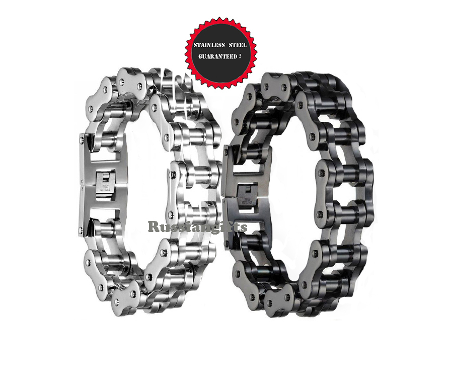 Black or Silver 8” 9″ 10” Stainless Steel Motorcycle Bike Biker Chain Bracelet