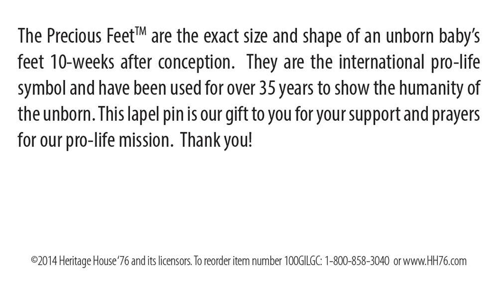 Precious Feet Silver-Colored, Generic Thank You Card Pro-Life Jewelry, Lapel Pin