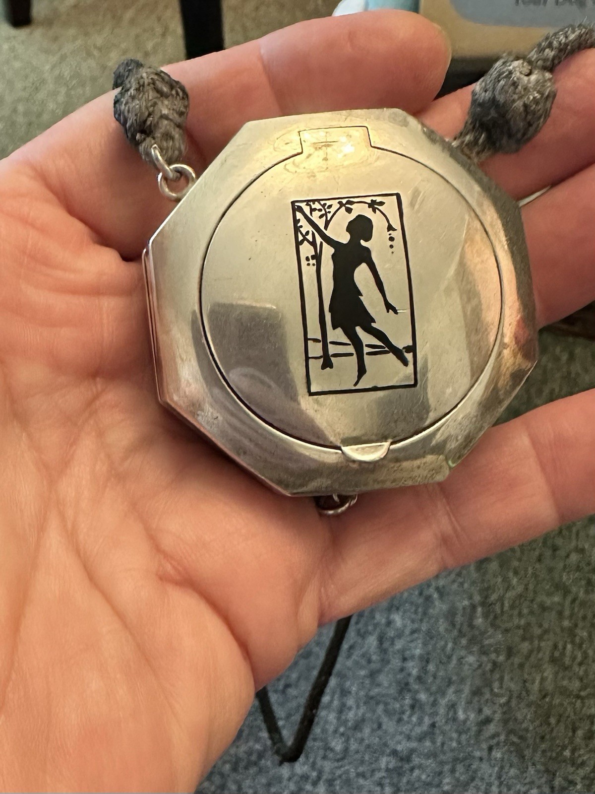 ART DECO NECKLACE WITH STERLING COMPACT/lipstick