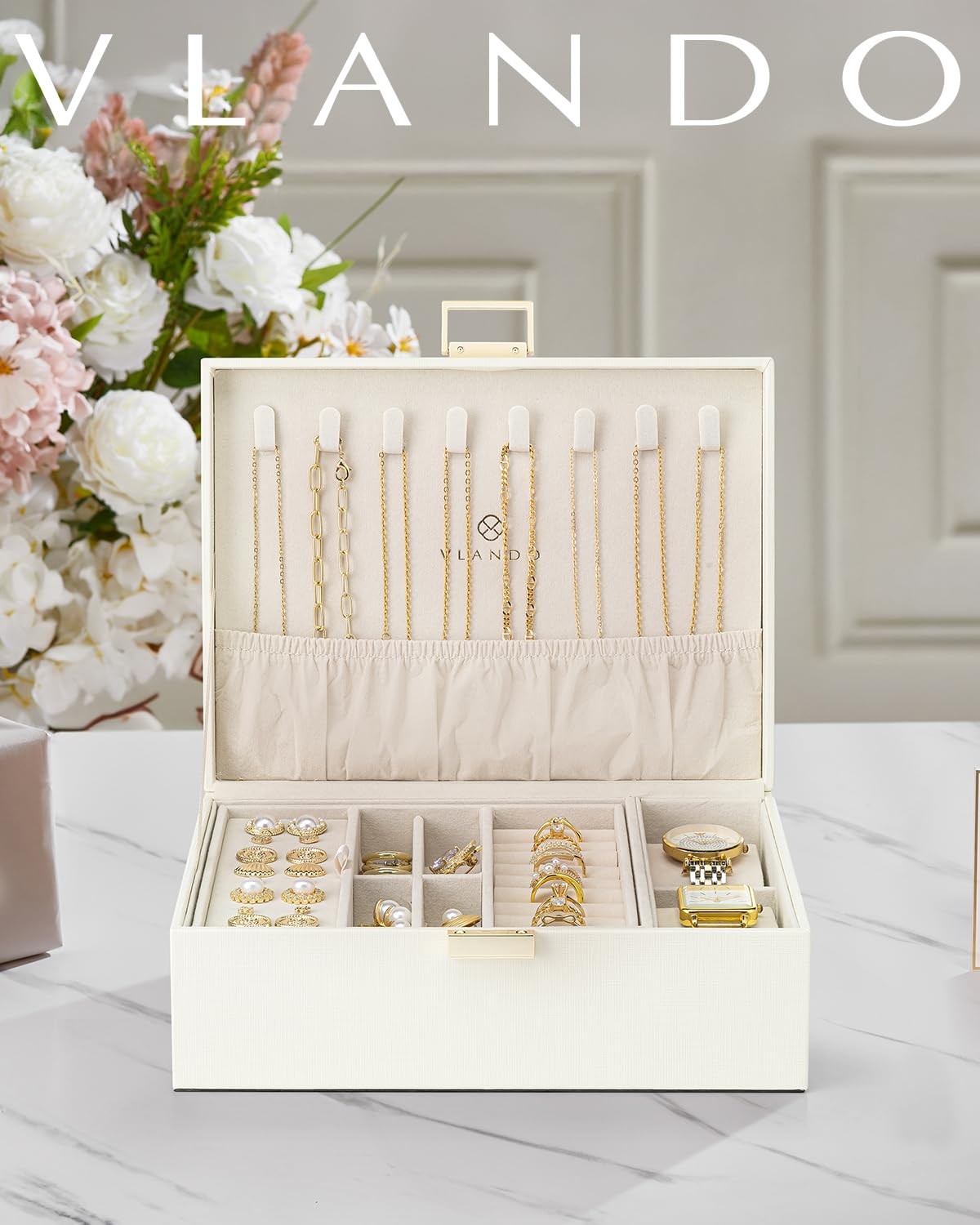 VLANDO Jewelry Organizer,2 Layer Jewelry Box Large Jewelry Organizer for Moth…