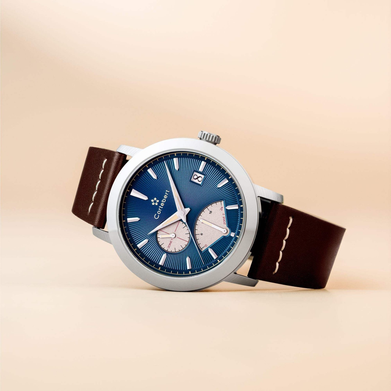 Cortebert Rodez Retrograde Dual Time Blue / Genuine Leather | Blue Dial Wristwat