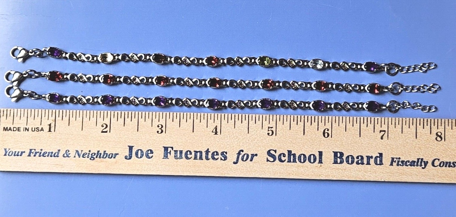 Natural Gemstone Bracelets in Stainless Steel, 7-7.75 Inches–You Choose