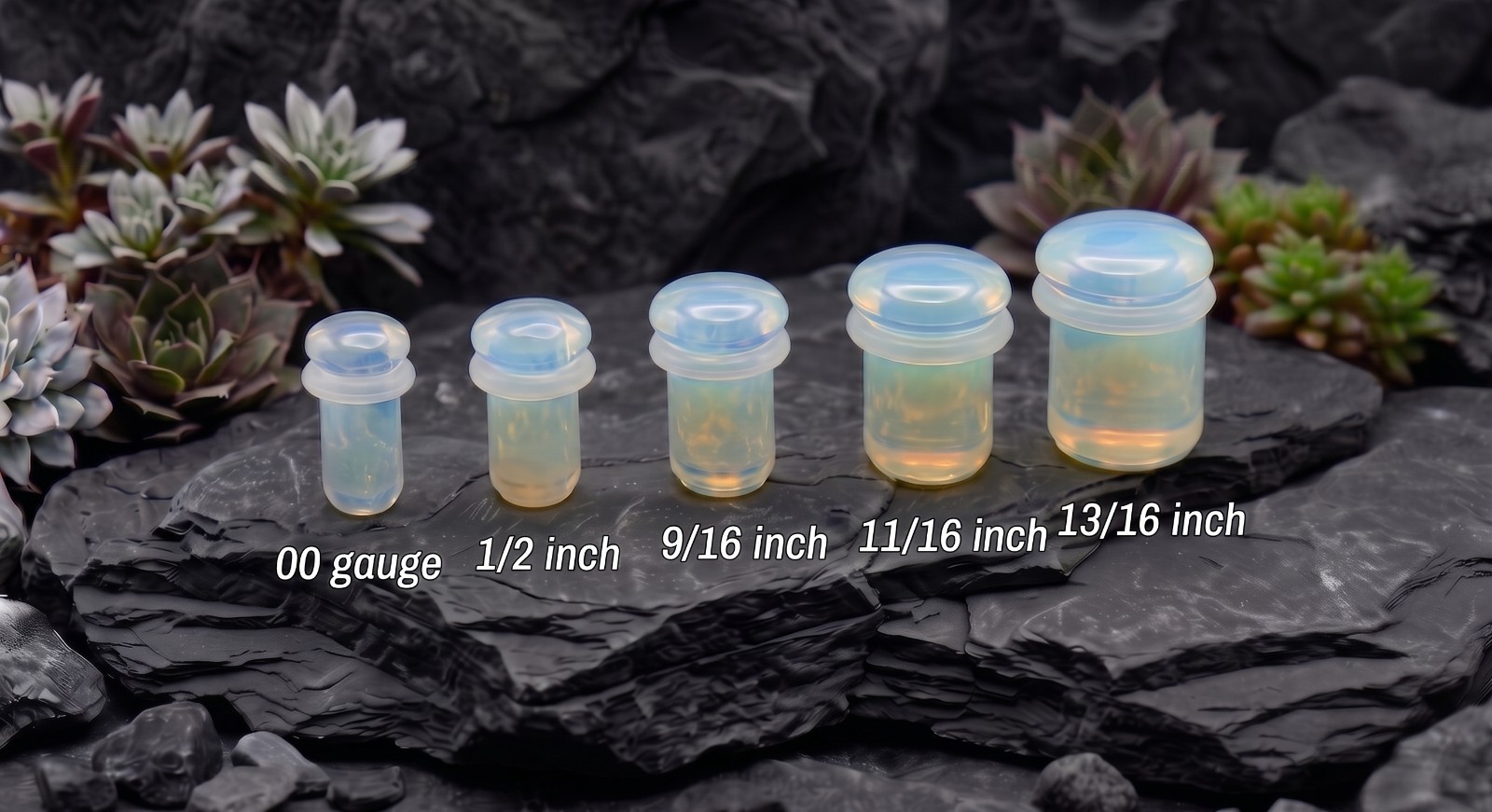 Pair of Single Flare Opalite Stone Plugs gauges organic Size 8ga to 1 Inch E554