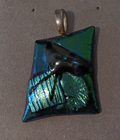 Handmade 1.25″x1.25″ Glass Pendant w/ Iridescent Color Accent Art Glass Jewelry