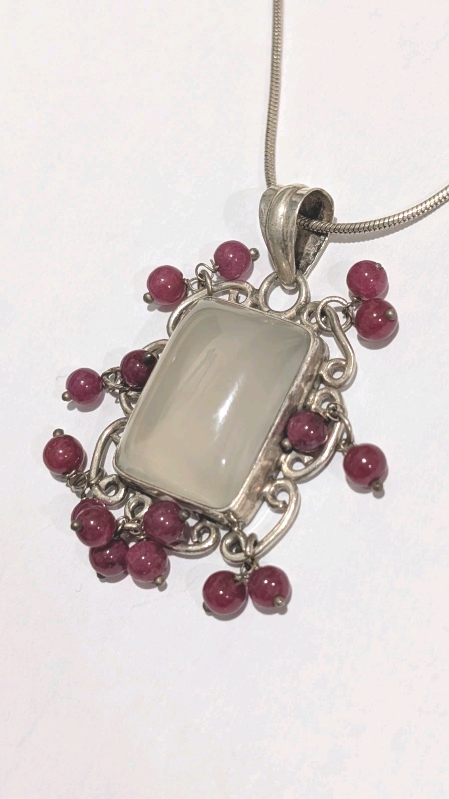 Sterling Silver 20+ Carat Natural Moonstone Pink Tourmaline Cha Cha 18″ Necklace