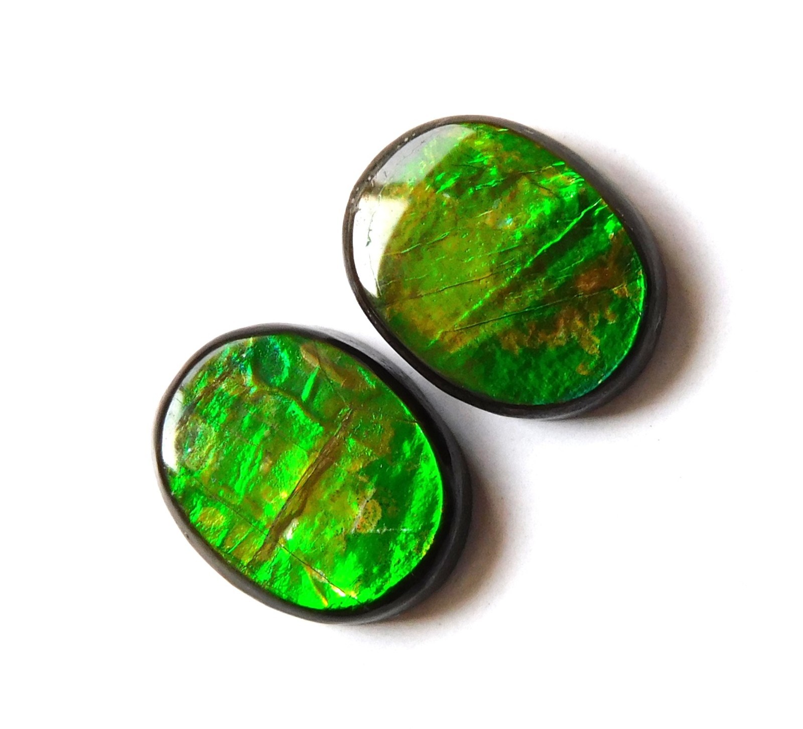 6.45 Cts Natural Ammolite (11mmx8.9mm each) Loose Cabochon Match Pair JC52