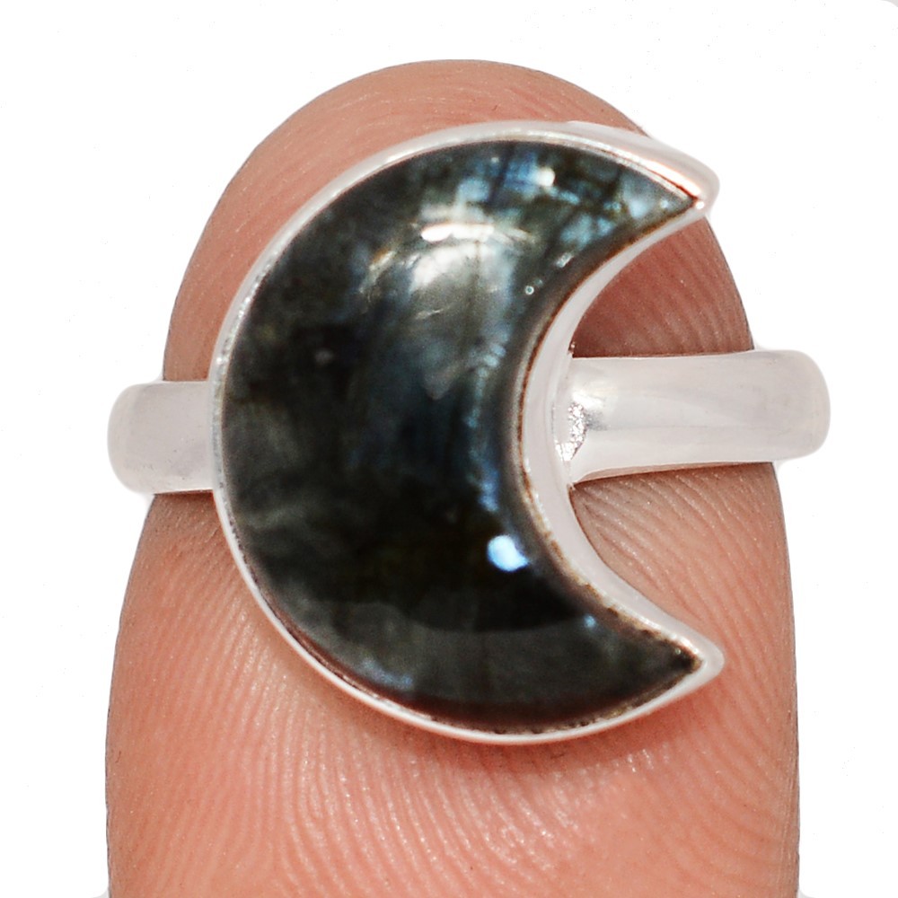 Moon – Natural Larvikite Black Moonstone, Norway 925 Silver Ring s.6 CR75275