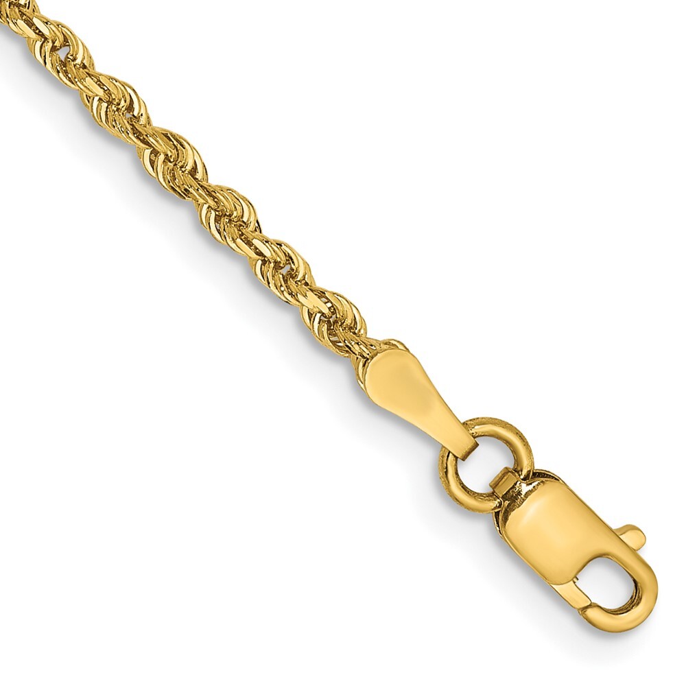 Real 14K Yellow Gold 2.00mm Diamond-Cut Quadruple Rope Chain Chain Bracelet