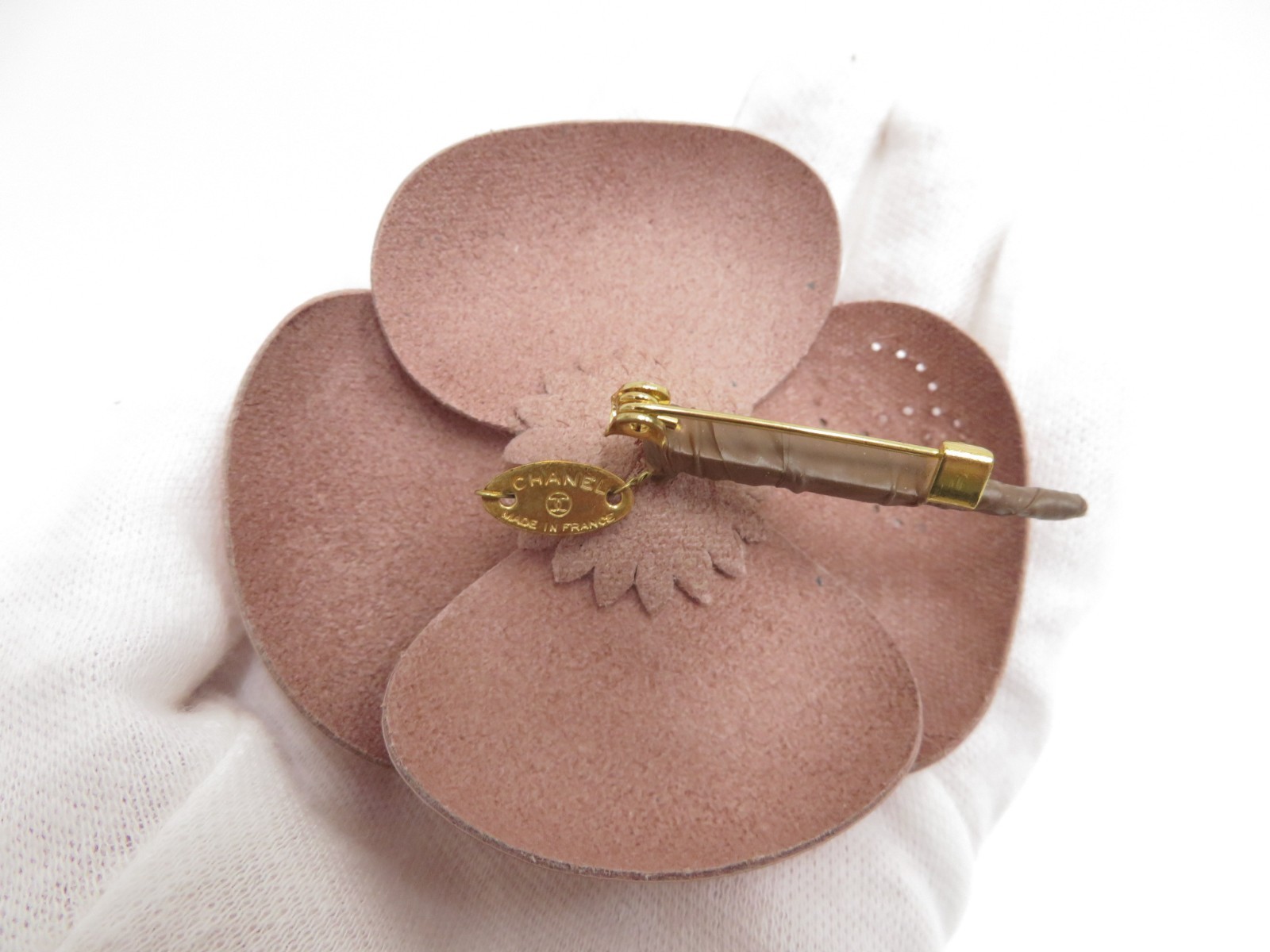 Authentic CHANEL Patent leather Camellia Flower Pin Brooch accessory F#47376