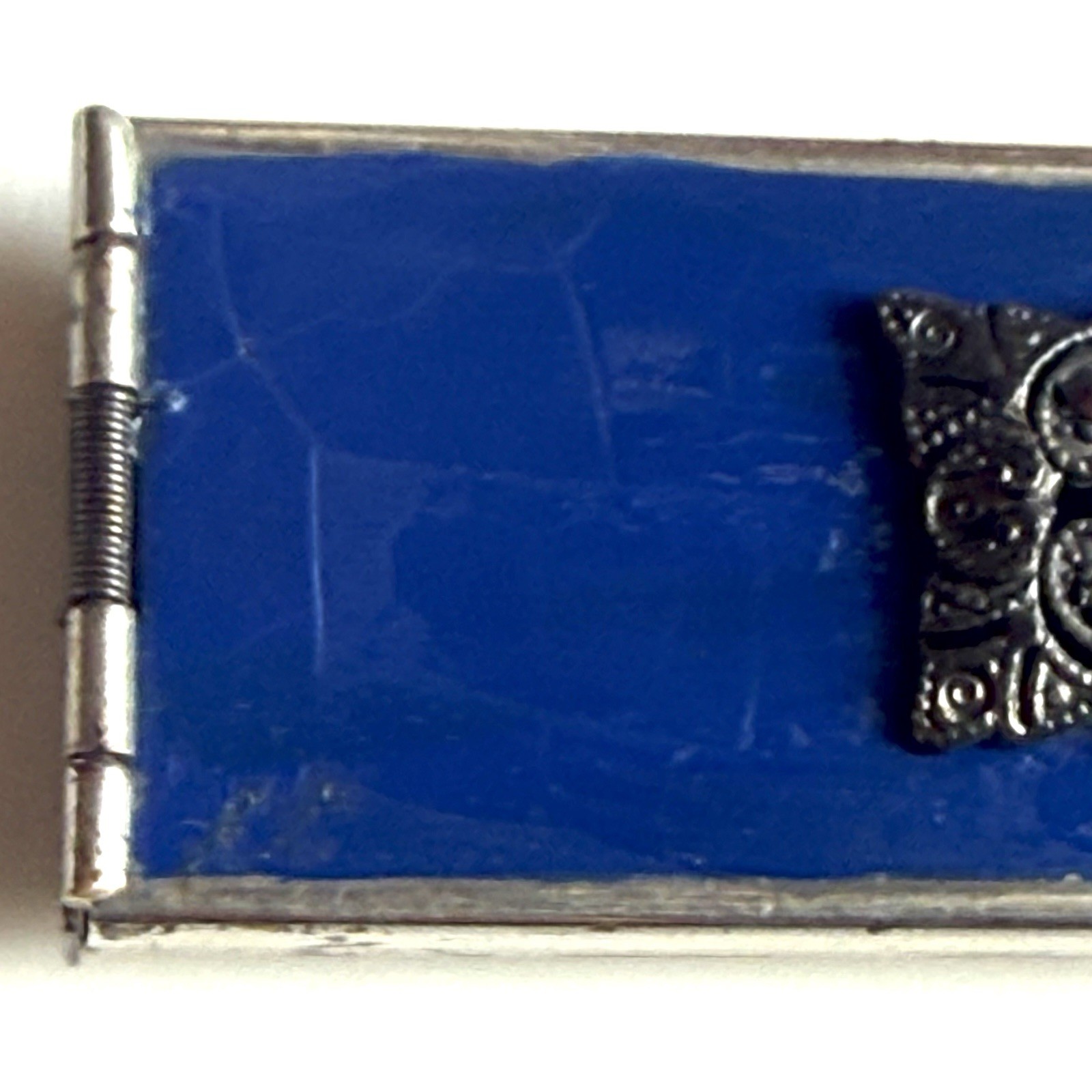 Art Deco Changette Brooch To Hold Dimes Silver Tone Blue Enamel Marcasites
