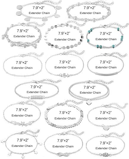 Softones 16Pcs Ankle Bracelets for Women Gold Silver Two Style Chain A:Silver