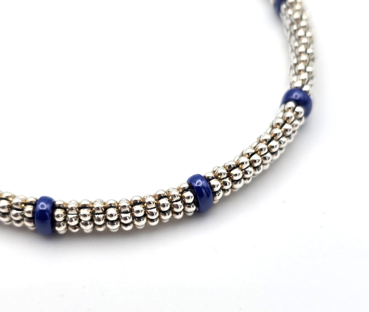 LAGOS Caviar 6mm Sterling Ultramarine Blue Ceramic 7 Station Bracelet & Pouch