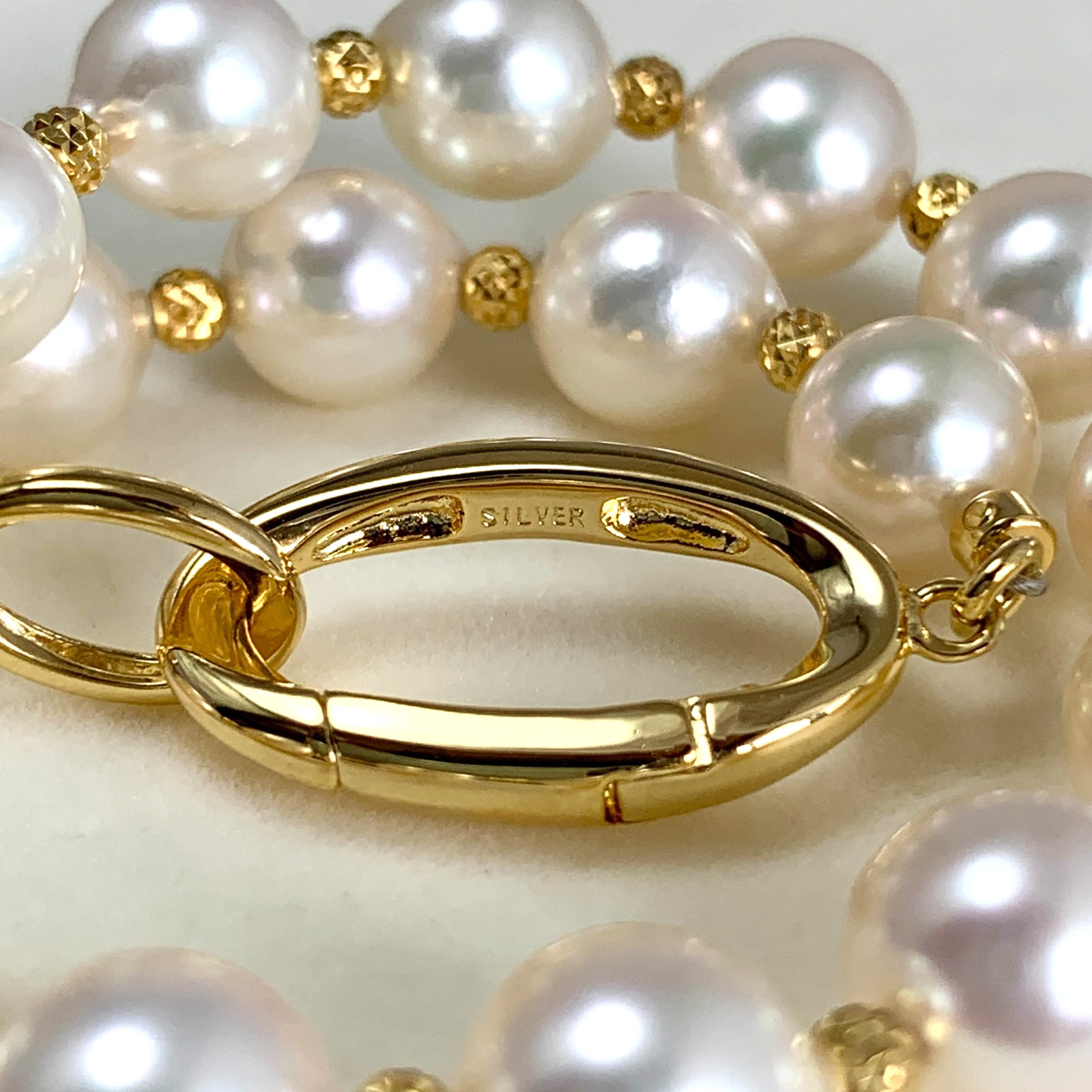 High Luster~7.5mm White-Rose Japanese Akoya Pearl Bracelet Sterling Sliver,7.8″