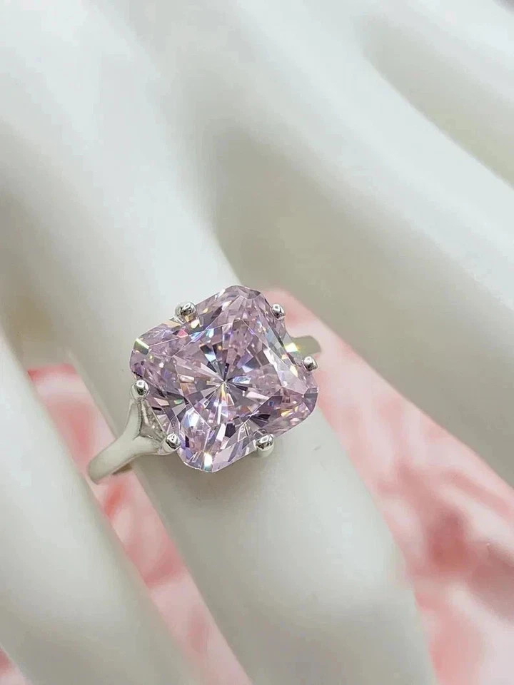 8.50Ct Lab Created Cushion Cut Pink Diamond Solitaire Ring 14K White Gold Plated