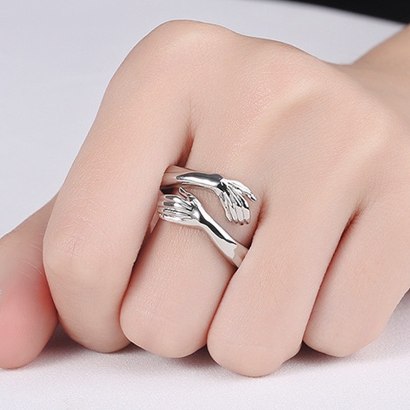 Hugging Hands Ring Silver Plated Adjustable Open Finger Band Trendy Love Gift