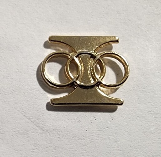 Vintage “I” Initial w/ 3 Golden Rings Tie Tack Clasp Stay Clip Pin Gold Tone