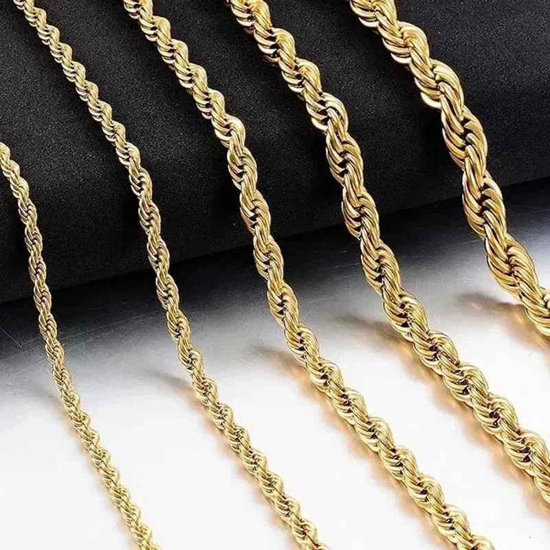 Twisted Rope Chain Necklace For Men Women Stainless Steel No Fade Classic Look