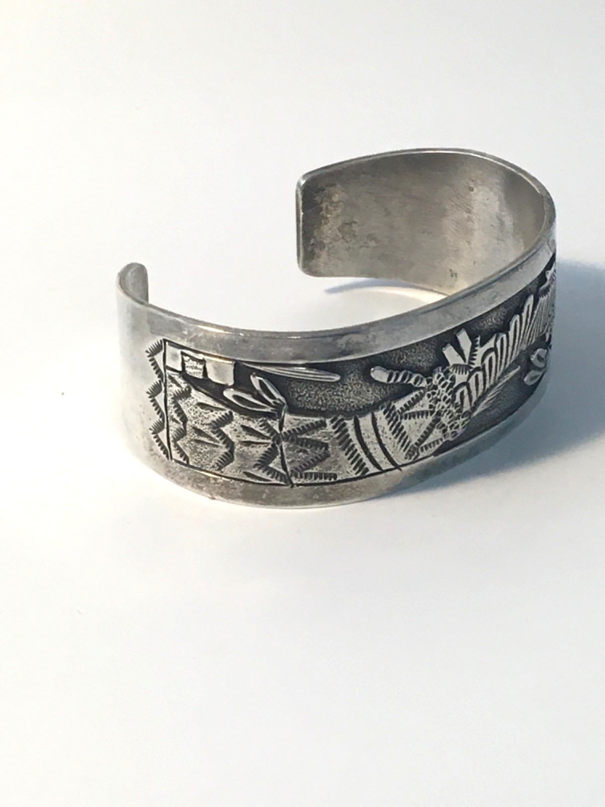 Storyteller Navajo Cuff Stamped BCT (Lloyd Becenti) .925 Silver