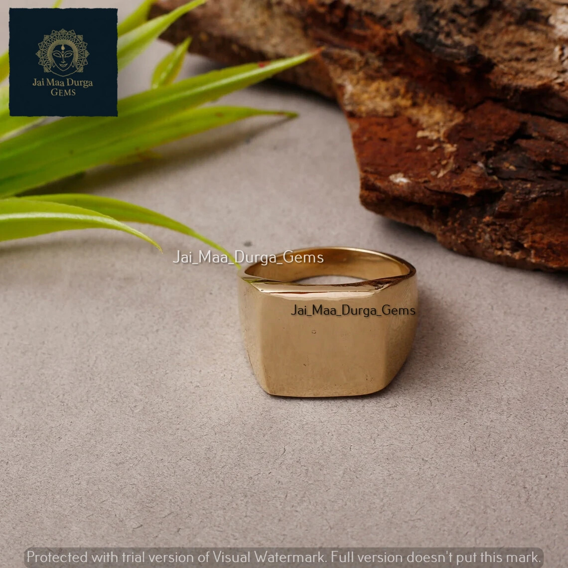 Pure Solid Brass Signet Ring, Flat Square Gift Band, Men Women Unisex Jewelry