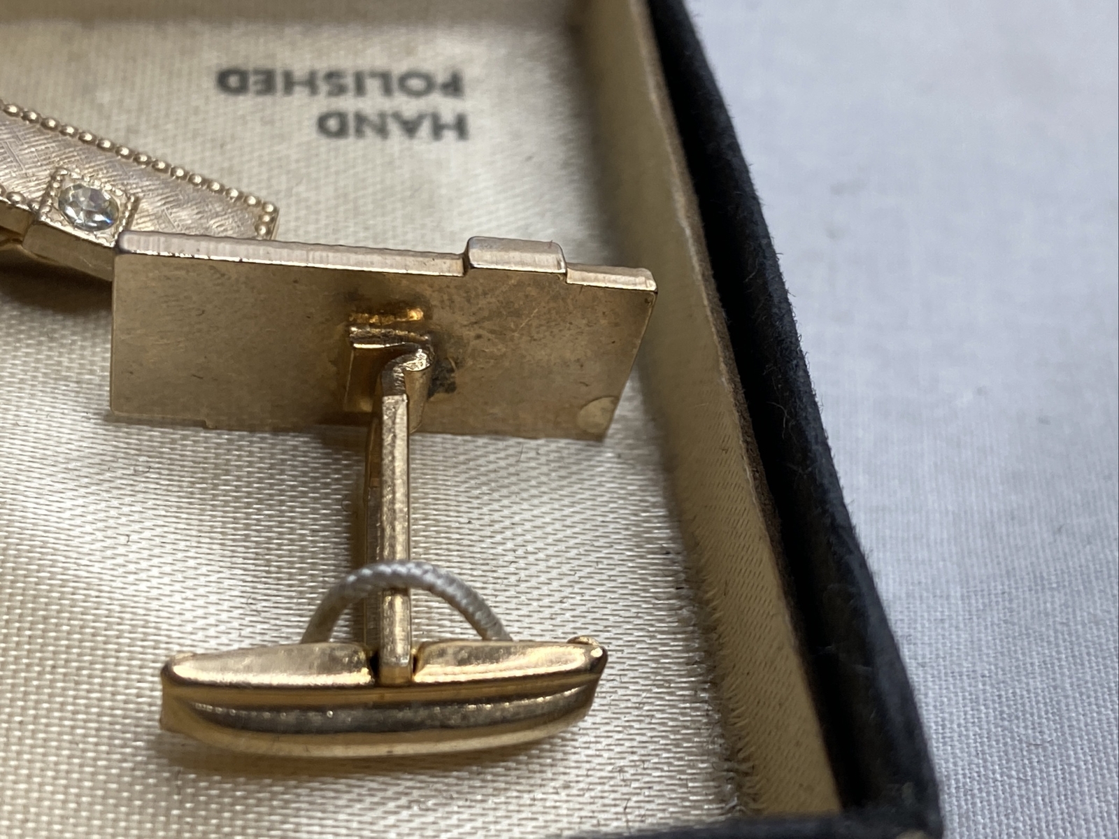 Vintage New 3 pc Set Tie Clip + Cufflinks Hand Polished Goldtone Imported Stones