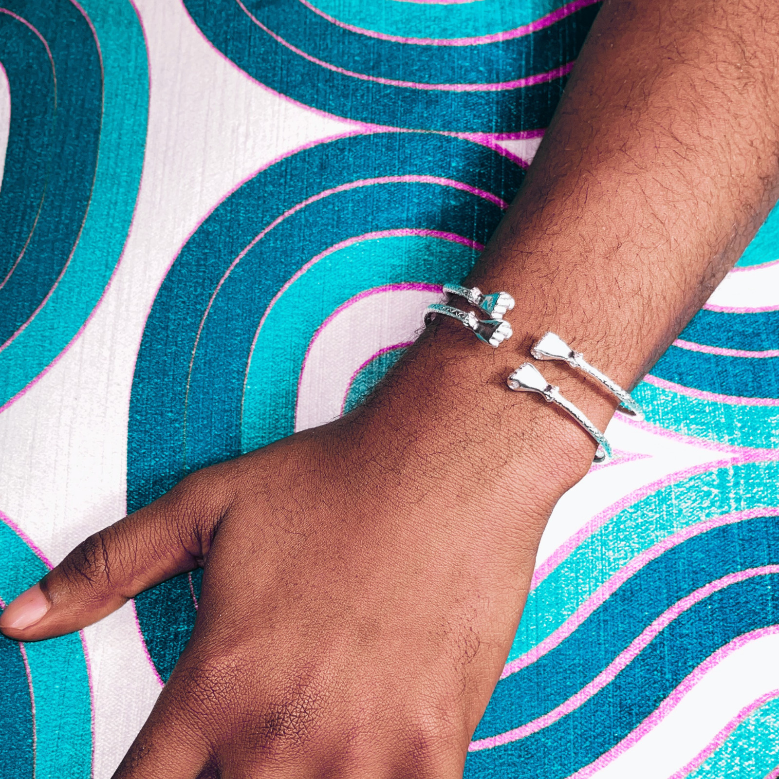 Fist Solid .925 Sterling Silver West Indian Bangles, 1 pair