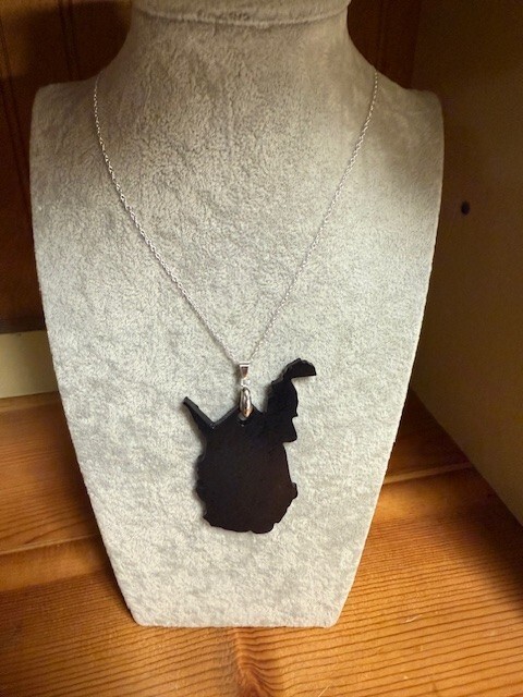 West Virginia State Outline Necklace Handcrafted From Coal by Kentucky Artisans