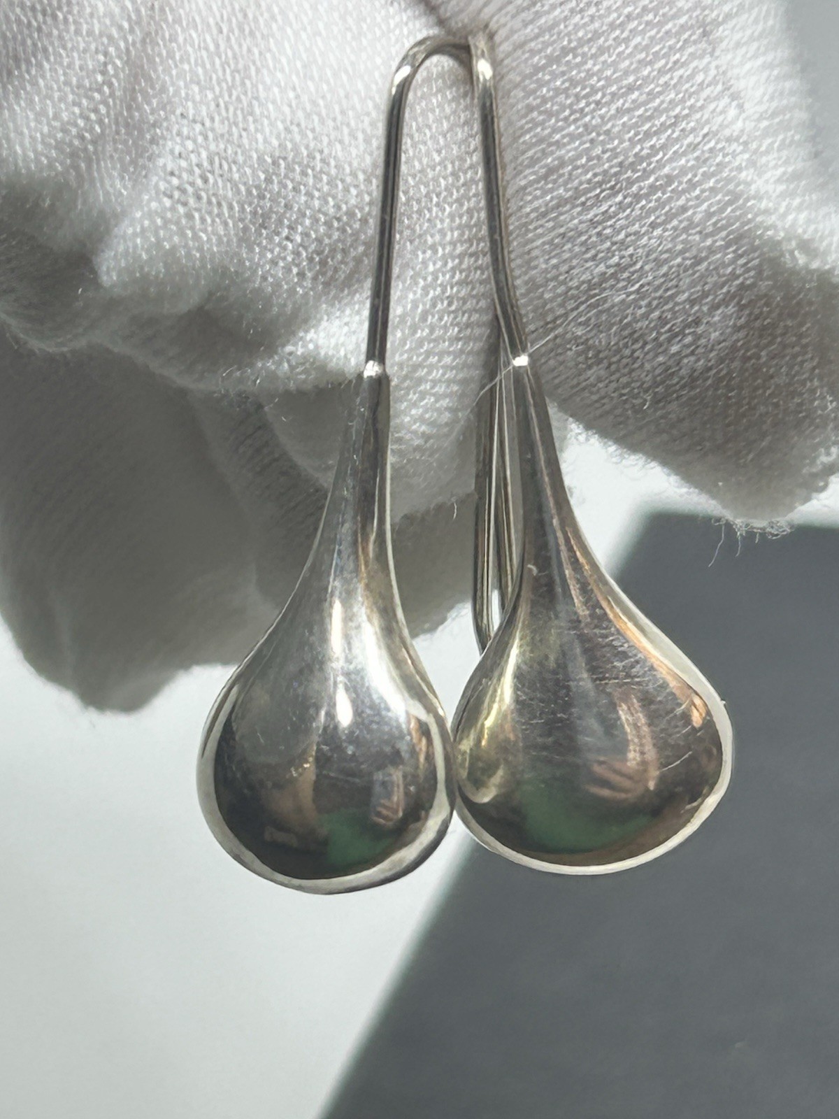NYC 925 Sterling Silver Teardrop Dangle Earrings Hook Signed No Stone