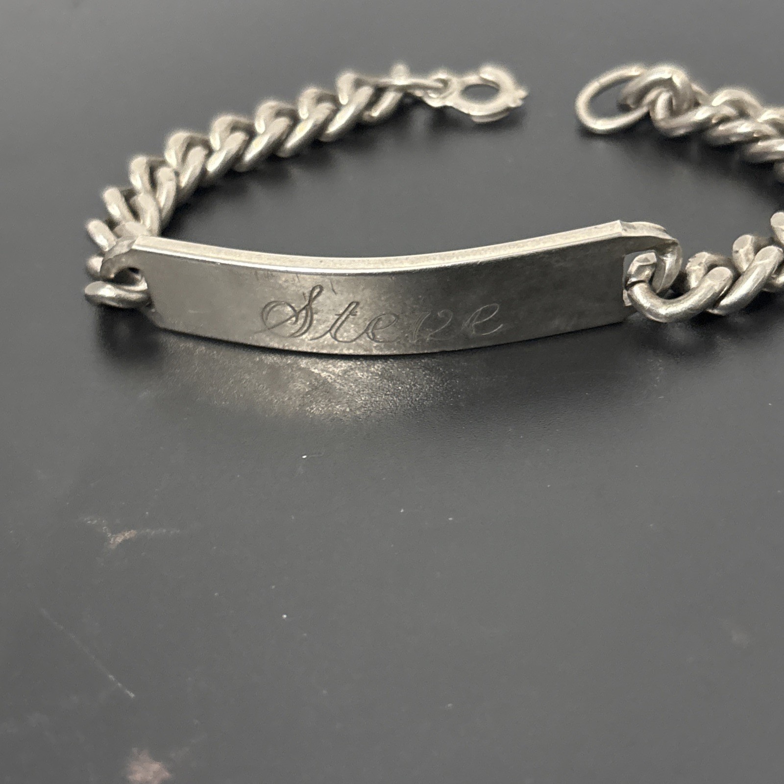 Vintage Nickel Silver ID Bracelet Men Engrave Steve Heavy 40g